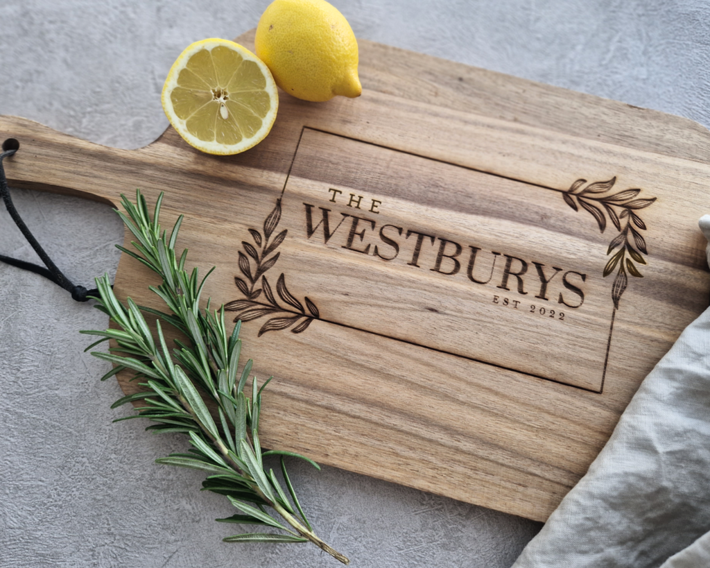 Personalised Natural Acacia Wood Chopping Board | Custom Name Gift