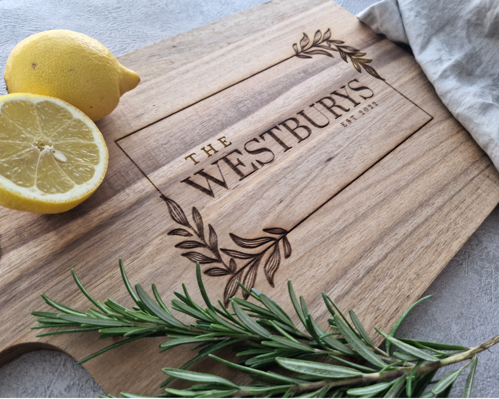 Personalised Natural Acacia Wood Chopping Board | Custom Name Gift