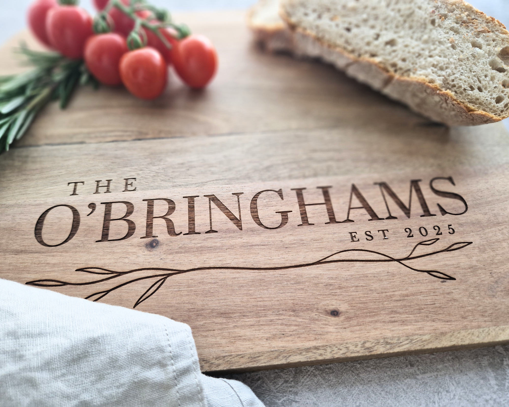 Personalised Natural Acacia Wood Chopping Board | Custom Name Gift