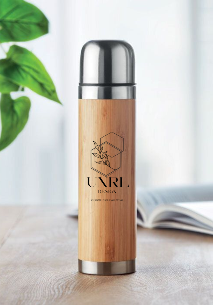 Personalised Bamboo Insulated Stainless Steel Flask – Custom Engraved 400ml