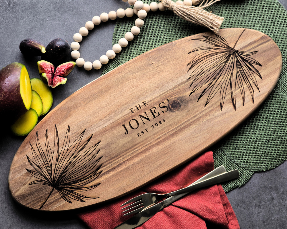 Personalised Acacia Serving and Chopping Board – Custom Name & Date Gift