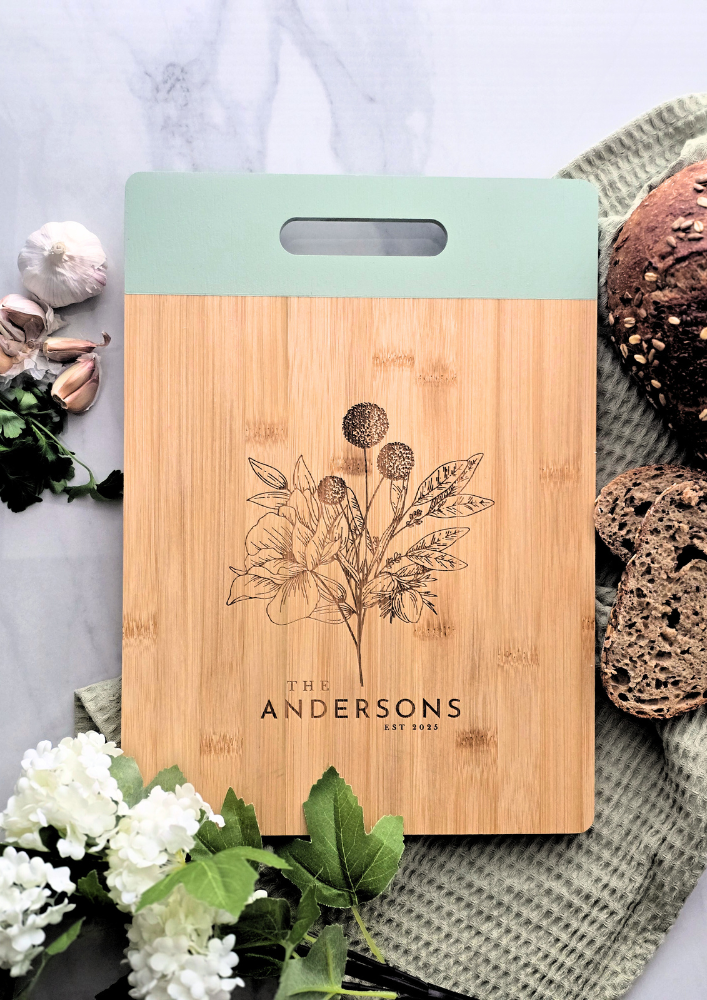 Personalised Bamboo Chopping Board – Cottage Chic Custom Name & Date Gift