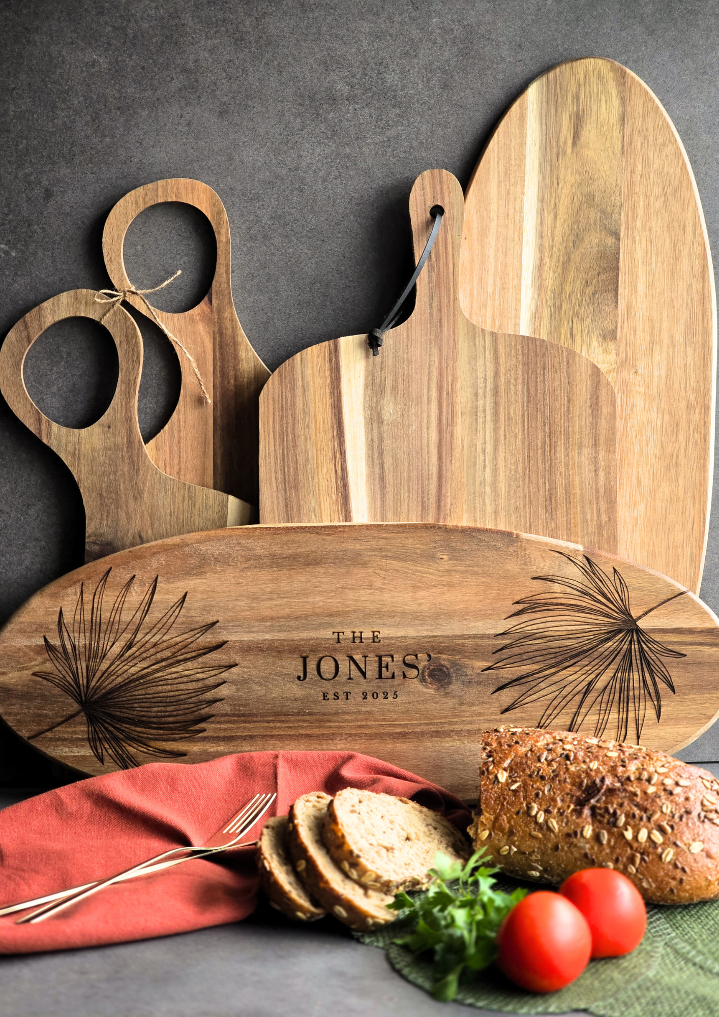 Personalised Acacia Serving and Chopping Board – Custom Name & Date Gift