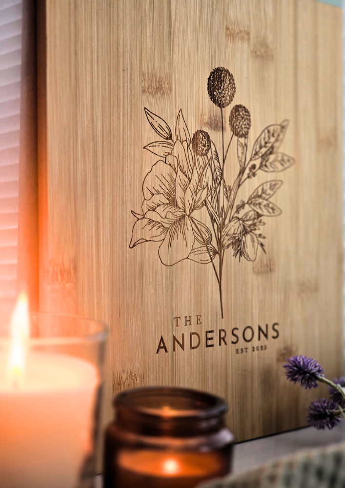 Personalised Bamboo Chopping Board – Cottage Chic Custom Name & Date Gift