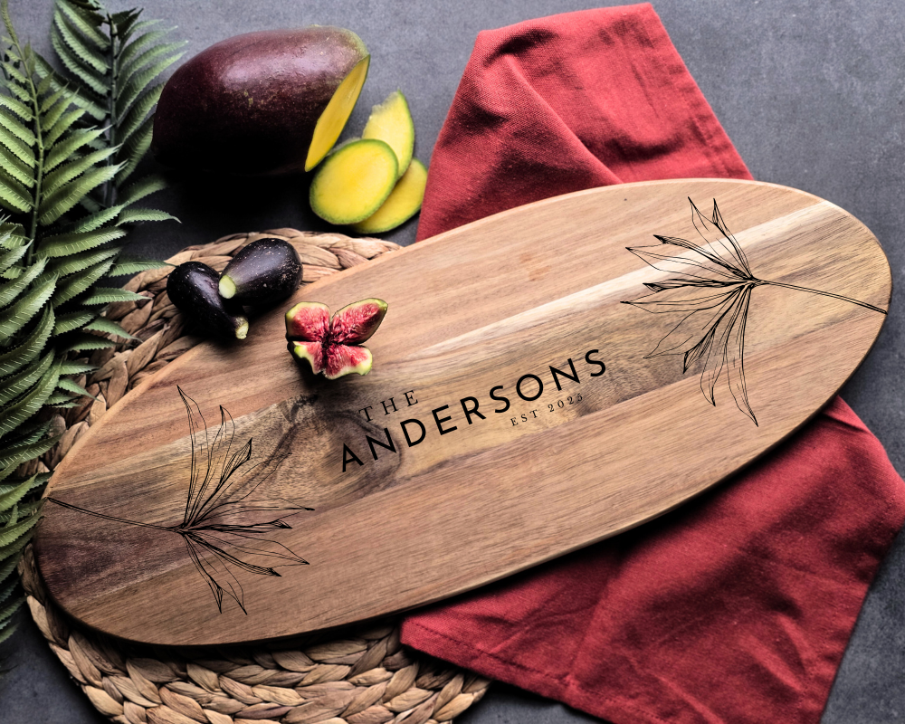 Personalised Acacia Serving and Chopping Board – Custom Name & Date Gift