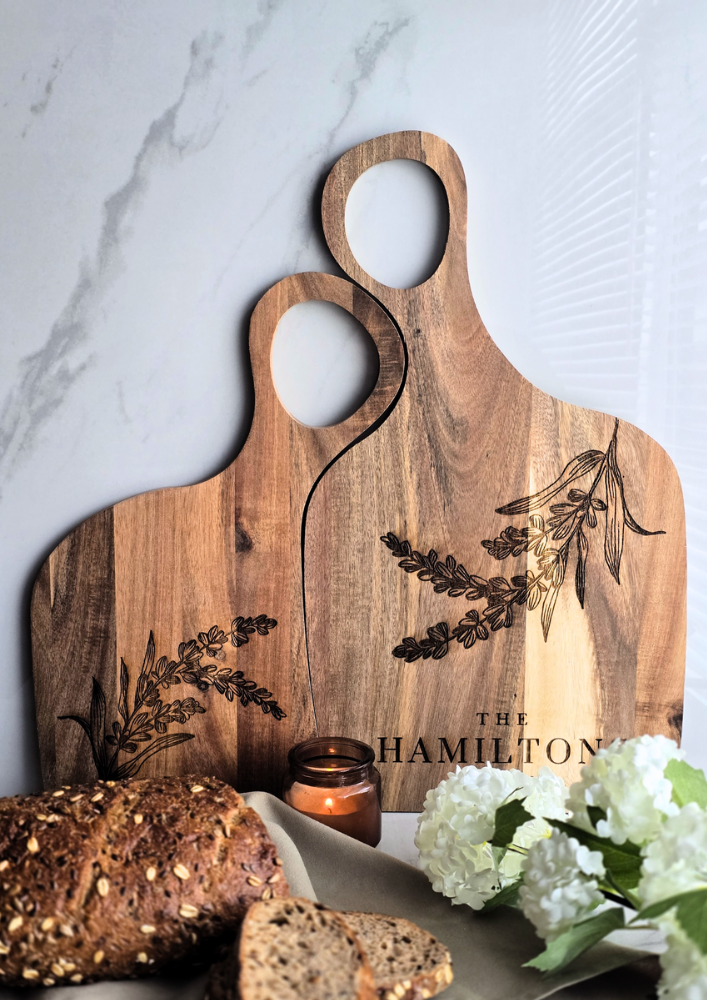 Personalised Two-Piece Acacia Serving & Chopping Board Set – Custom Name & Date Gift