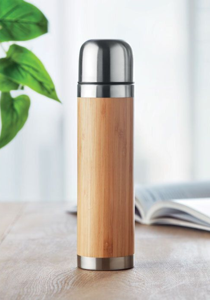 Personalised Bamboo Insulated Stainless Steel Flask – Custom Engraved 400ml