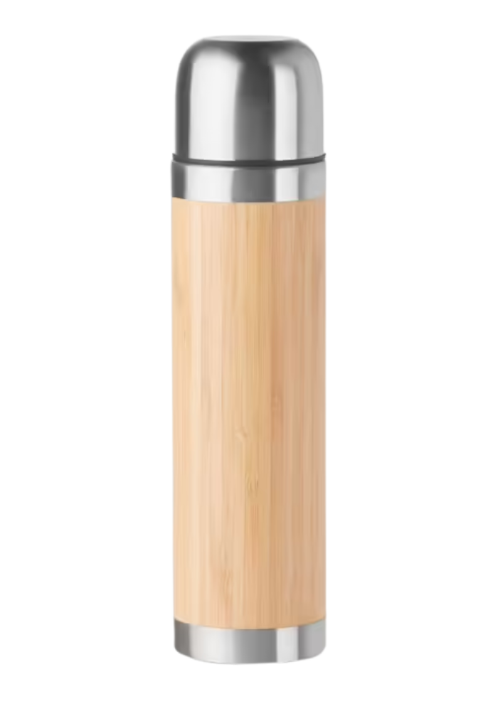 Personalised Bamboo Insulated Stainless Steel Flask – Custom Engraved 400ml