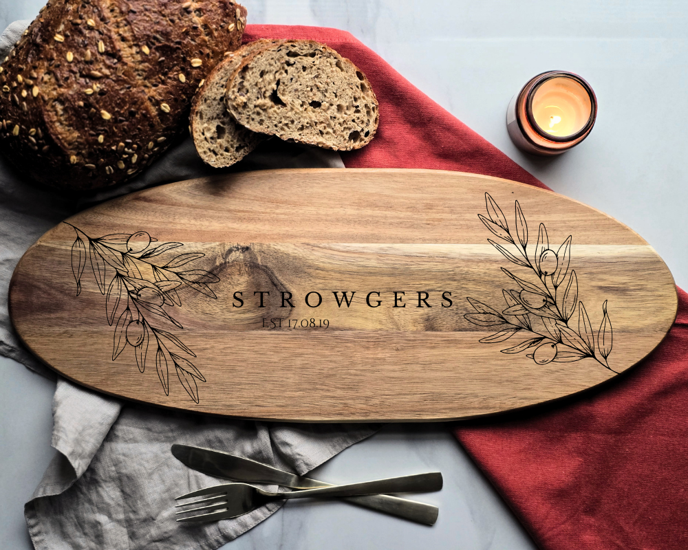 Personalised Acacia Serving and Chopping Board – Custom Name & Date Gift