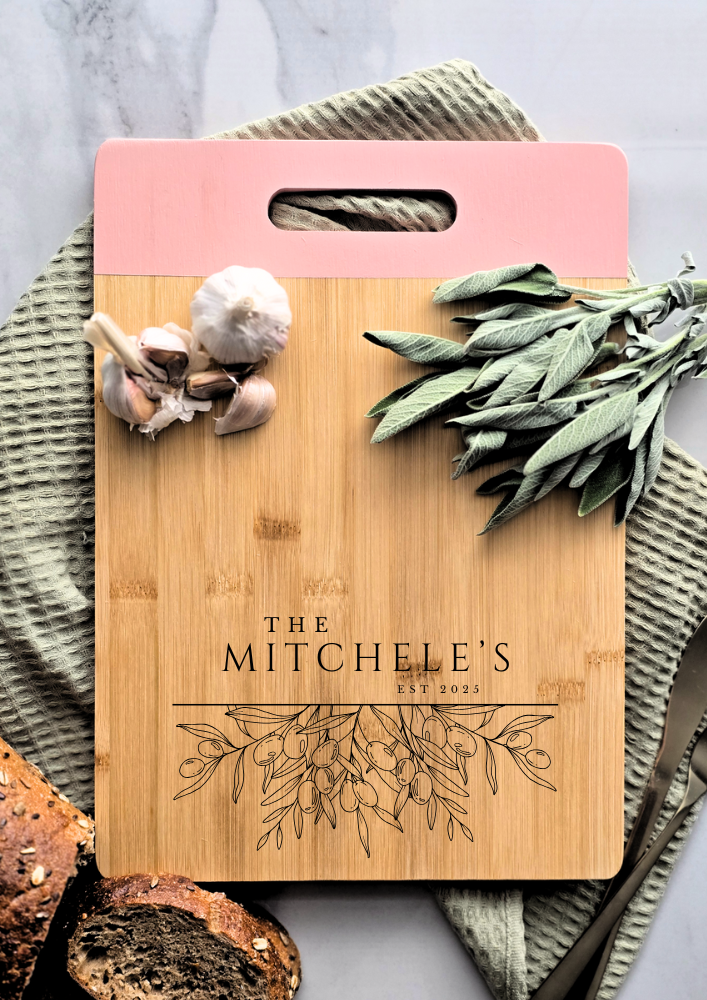 Personalised Bamboo Chopping Board – Cottage Chic Custom Name & Date Gift