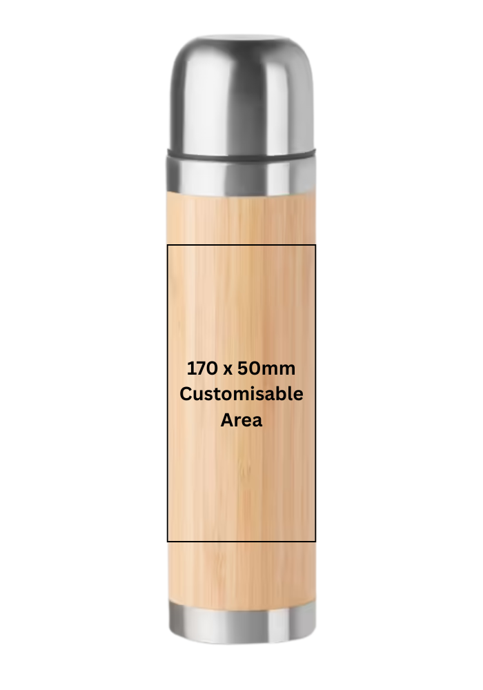 Personalised Bamboo Insulated Stainless Steel Flask – Custom Engraved 400ml