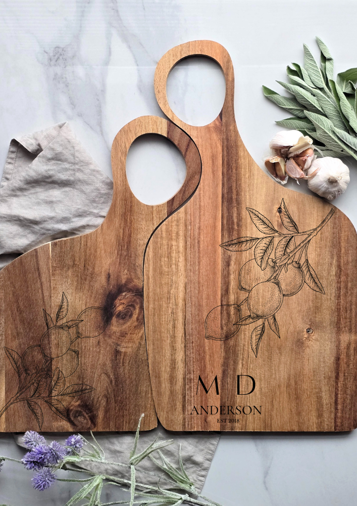 Personalised Two-Piece Acacia Serving & Chopping Board Set – Custom Name & Date Gift