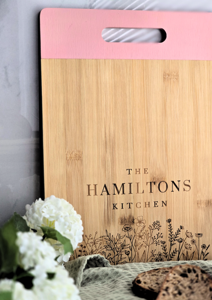 Personalised Bamboo Chopping Board – Cottage Chic Custom Name & Date Gift