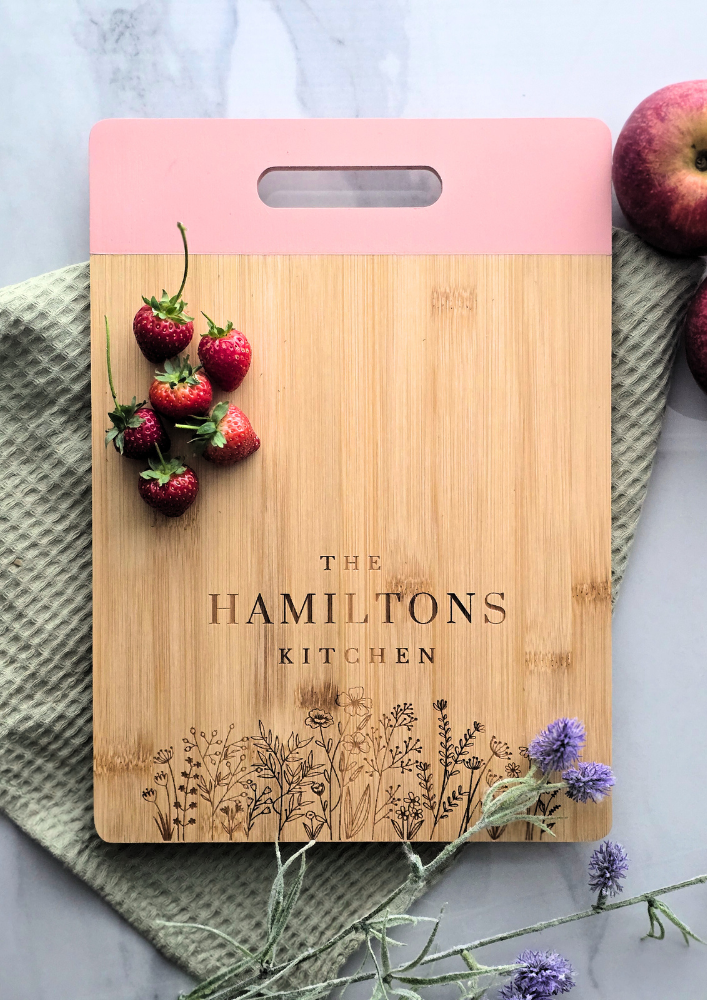 Personalised Bamboo Chopping Board – Cottage Chic Custom Name & Date Gift