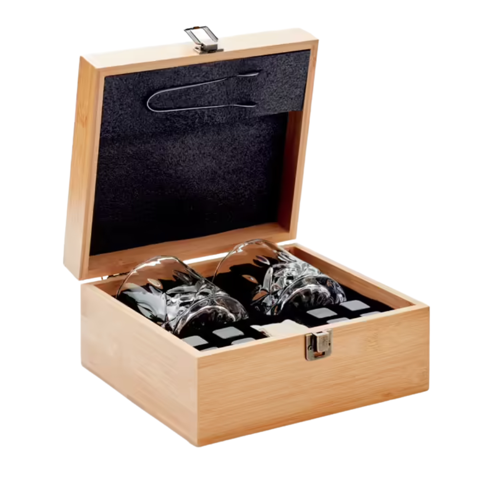 Personalised Deluxe Bamboo Box Whisky Set –  Glasses & Stones