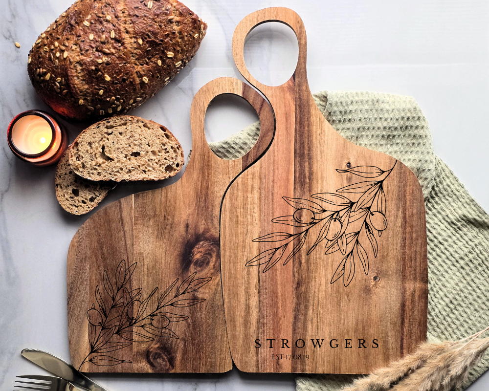 Personalised Two-Piece Acacia Serving & Chopping Board Set – Custom Name & Date Gift