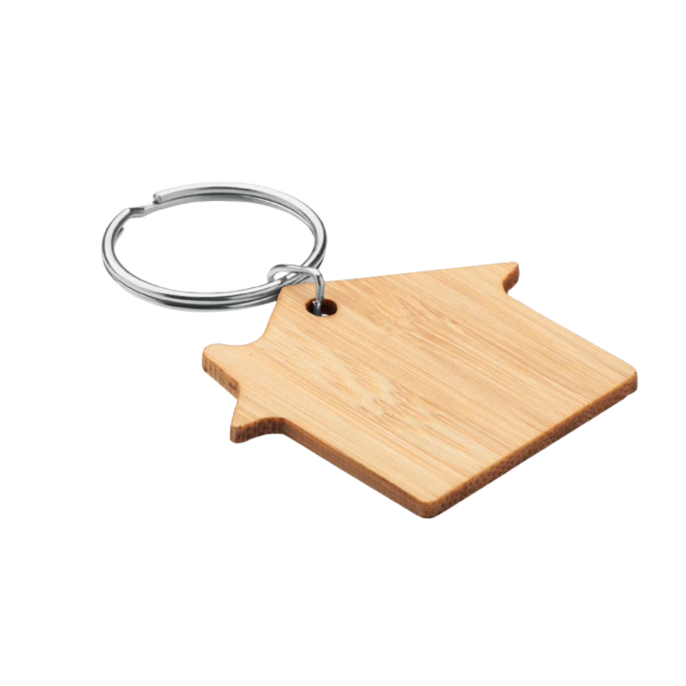 Personalised House-Shaped Bamboo Key Ring – Custom Engraved