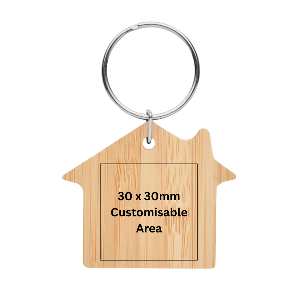 Personalised House-Shaped Bamboo Key Ring – Custom Engraved