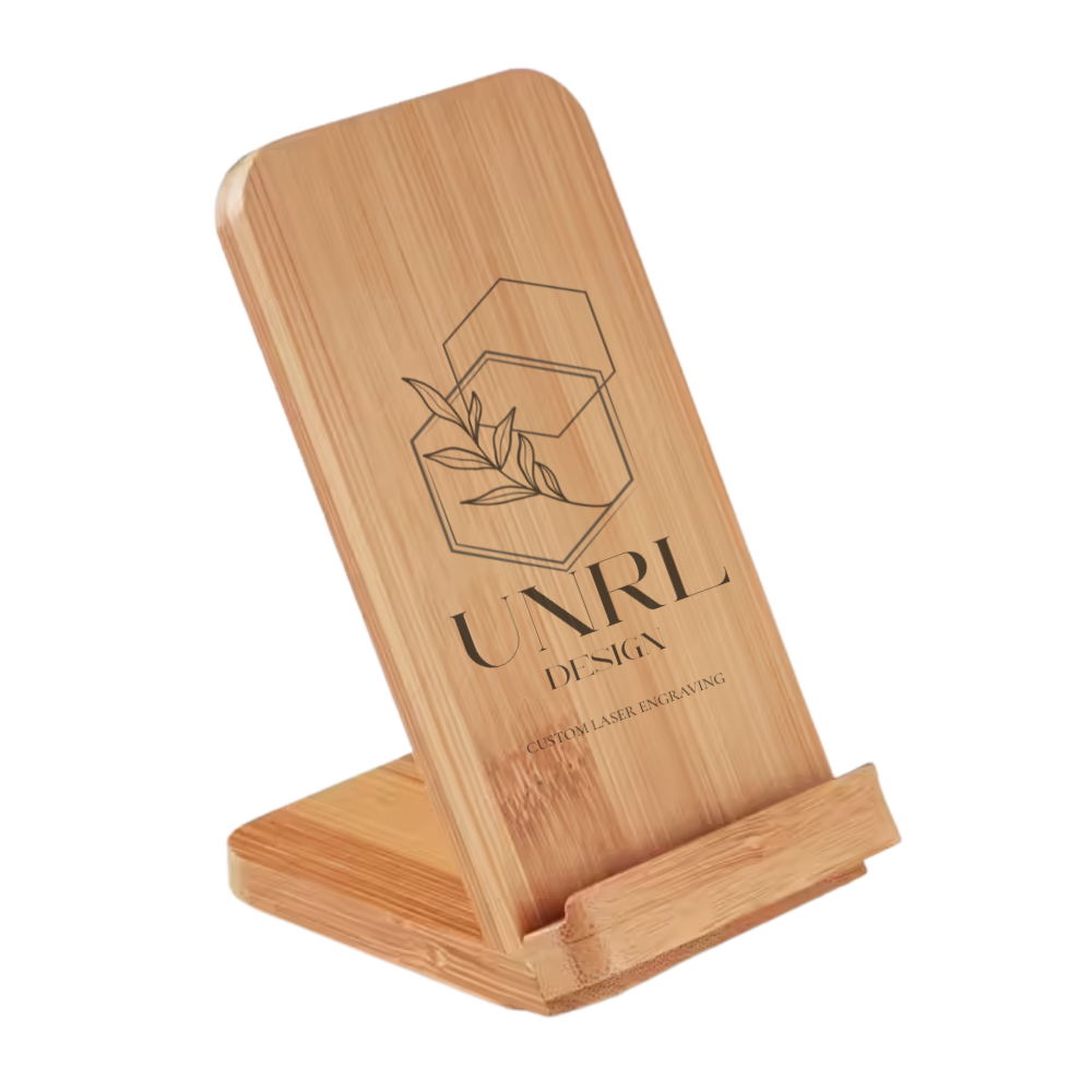 Personalised Eco-Friendly Bamboo Wireless Charging Stand – Custom Engraved