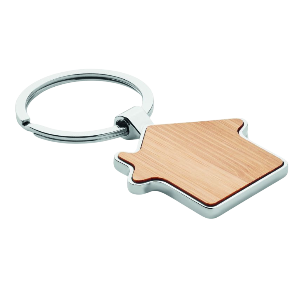 Personalised Bamboo and Metal House Key Ring – Custom Engraved