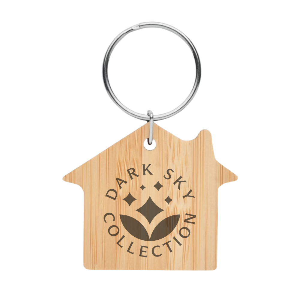 Personalised House-Shaped Bamboo Key Ring – Custom Engraved