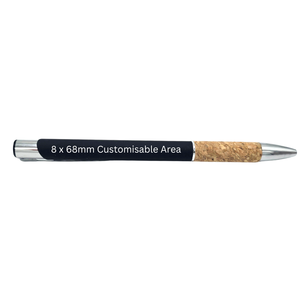 Personalised Aluminium Pen with Cork Grip – Custom Engraved Blue Ink Pen