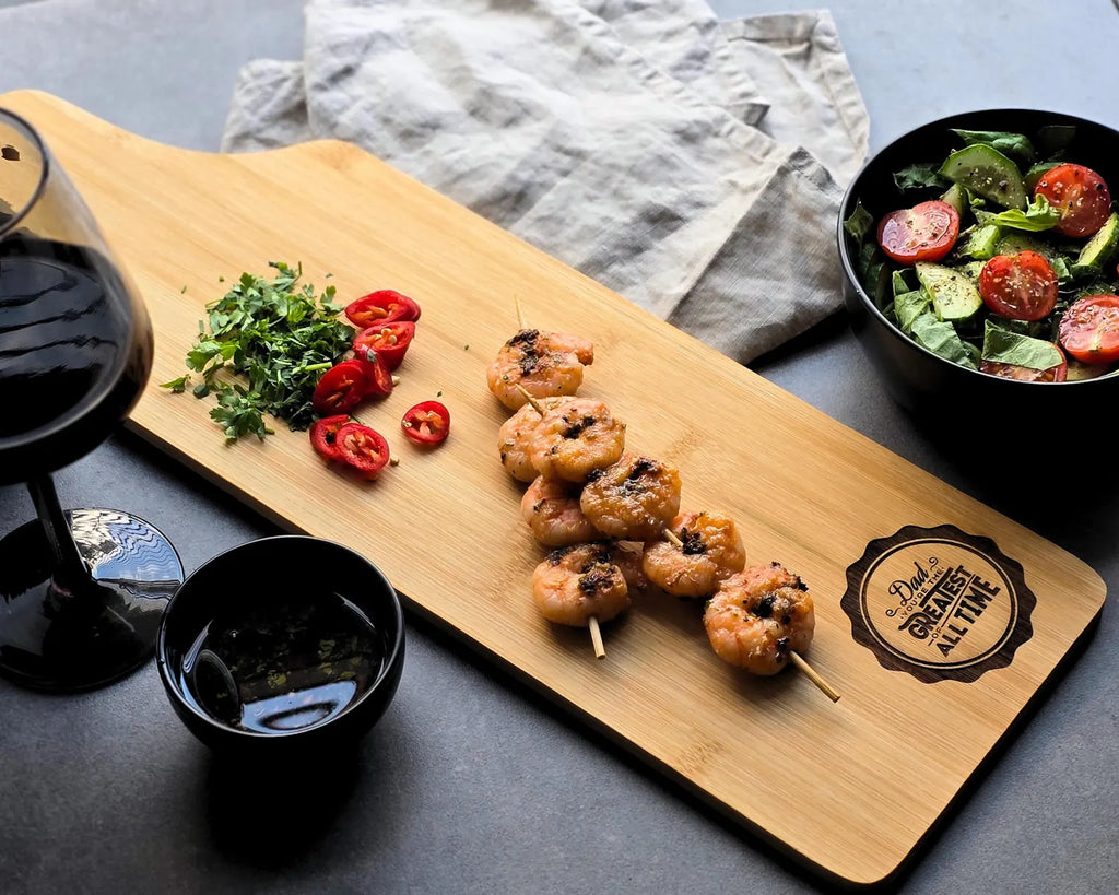 Personalised Bamboo Long Serving Board – Engraved Gift for Him