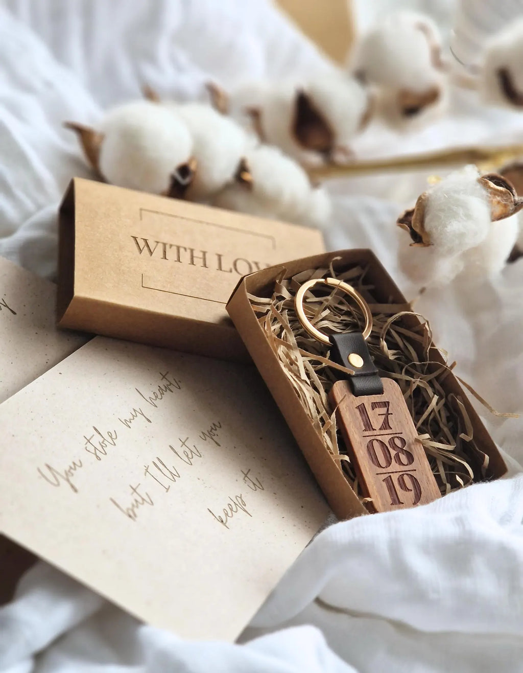 Personalised Engraved Walnut Keyring – Custom Couples Gift