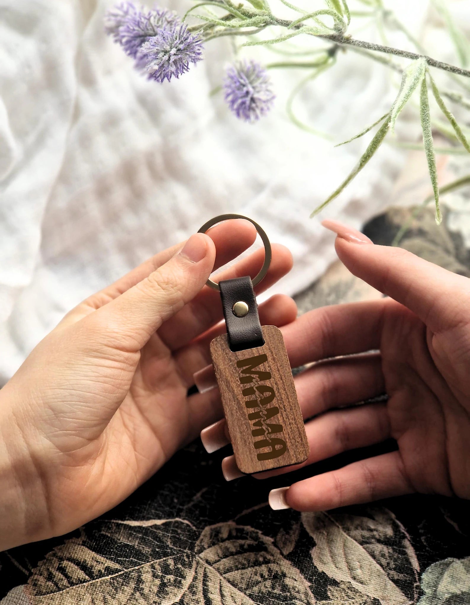 Personalised Engraved Walnut Keyring – Custom Mother’s Day Gift