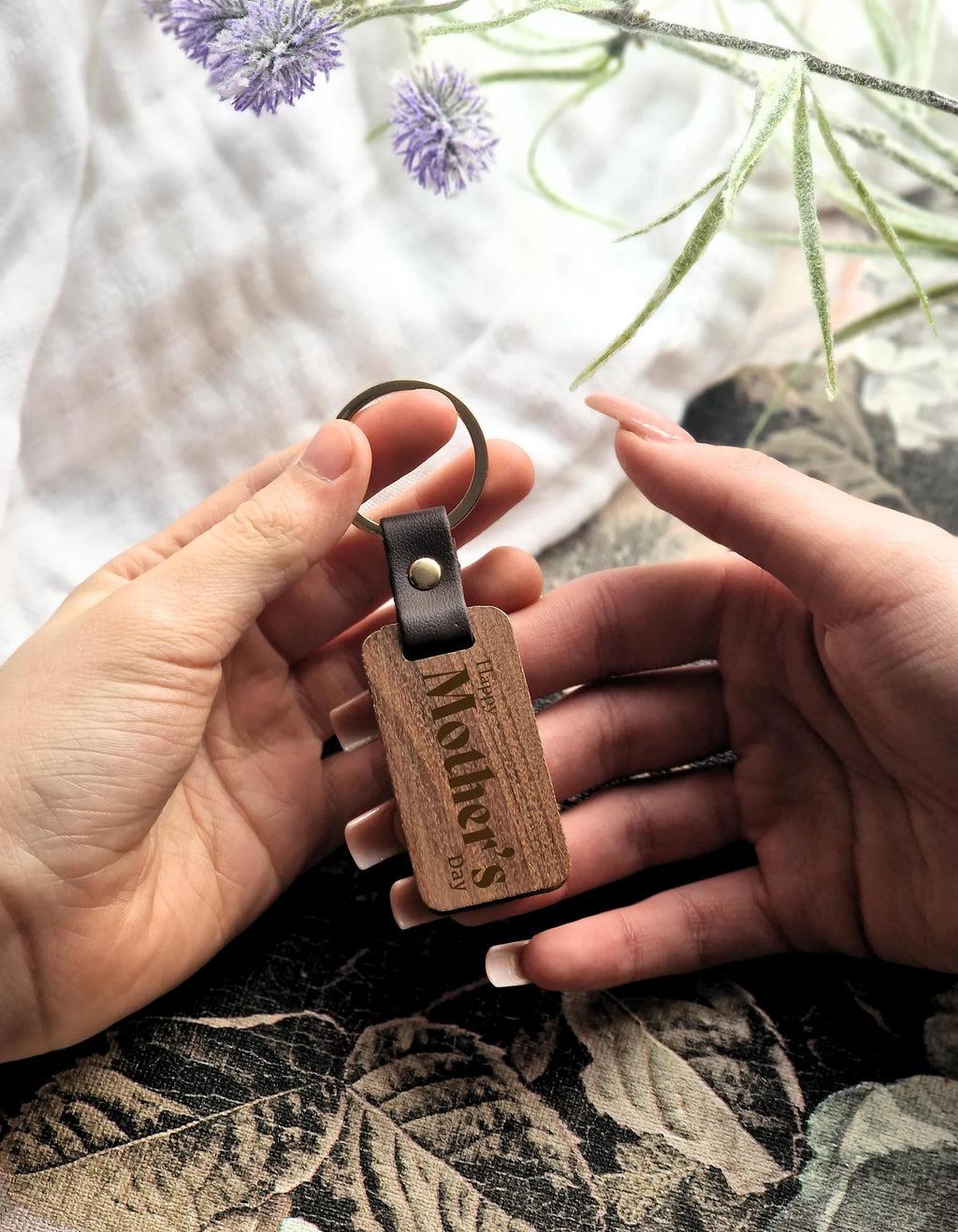 Personalised Engraved Walnut Keyring – Custom Mother’s Day Gift