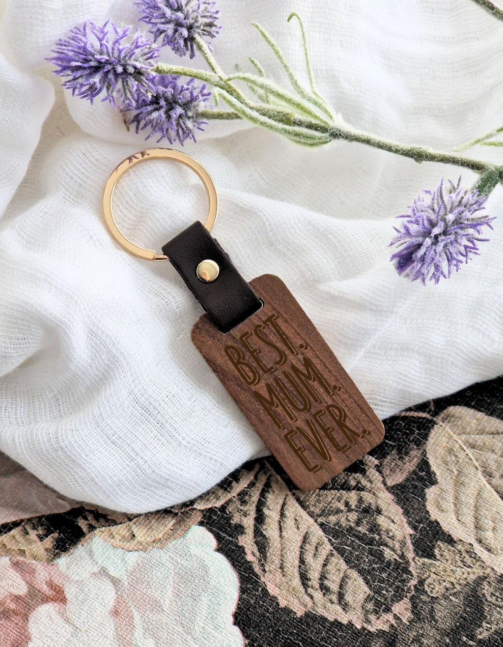 Personalised Engraved Walnut Keyring – Custom Mother’s Day Gift