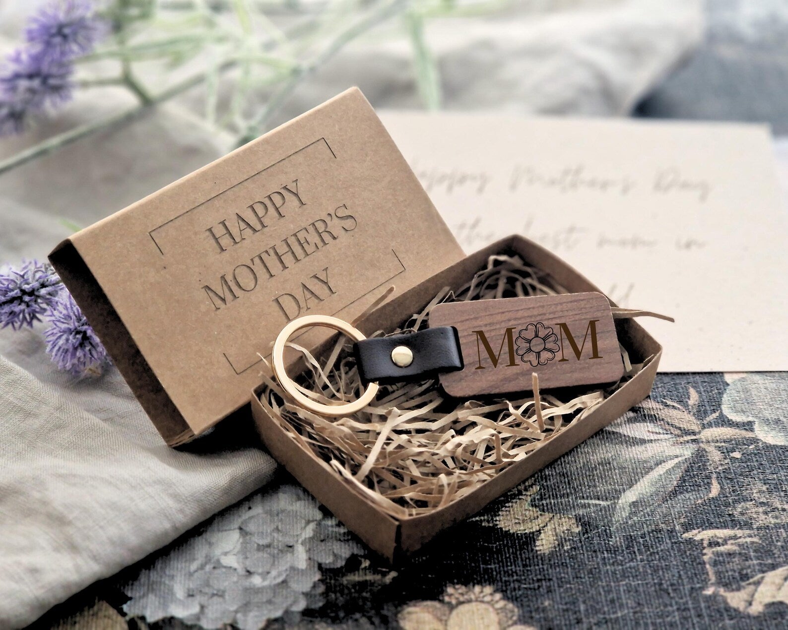 Personalised Engraved Walnut Keyring – Custom Mother’s Day Gift