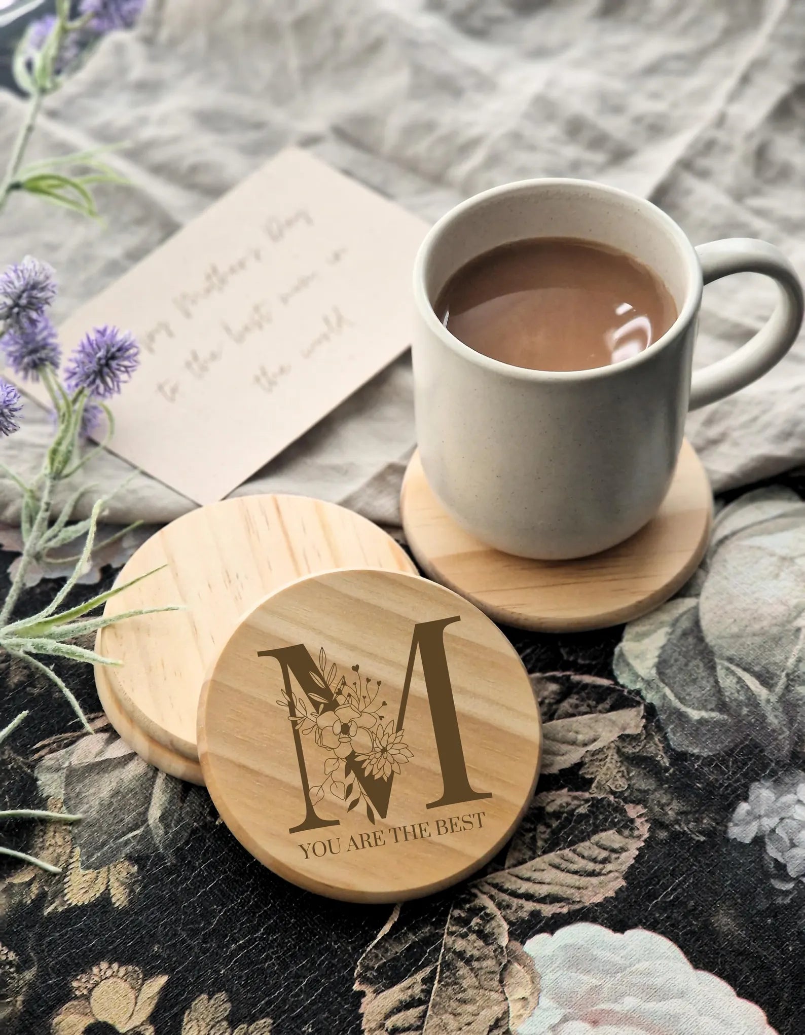 Personalised Engraved Wooden Coaster Set of 4 – Custom Mother’s Gift