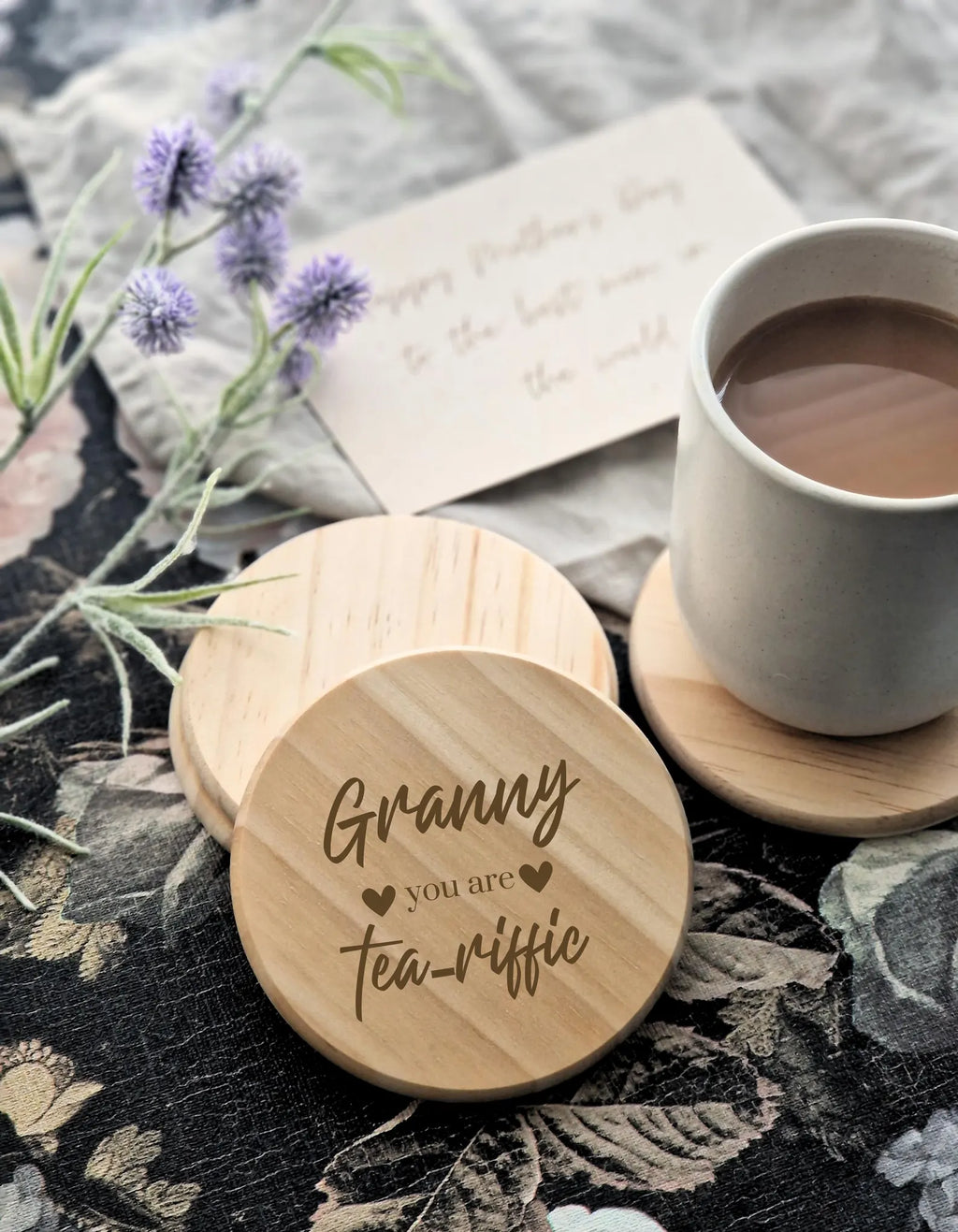 Personalised Engraved Wooden Coaster Set of 4 – Custom Mother’s Gift