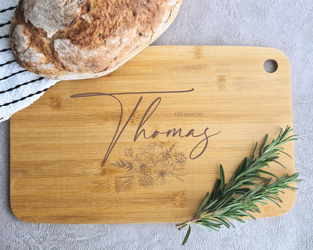 Personalised Natural Bamboo Wood Chopping Board – Custom Name & Date Gift