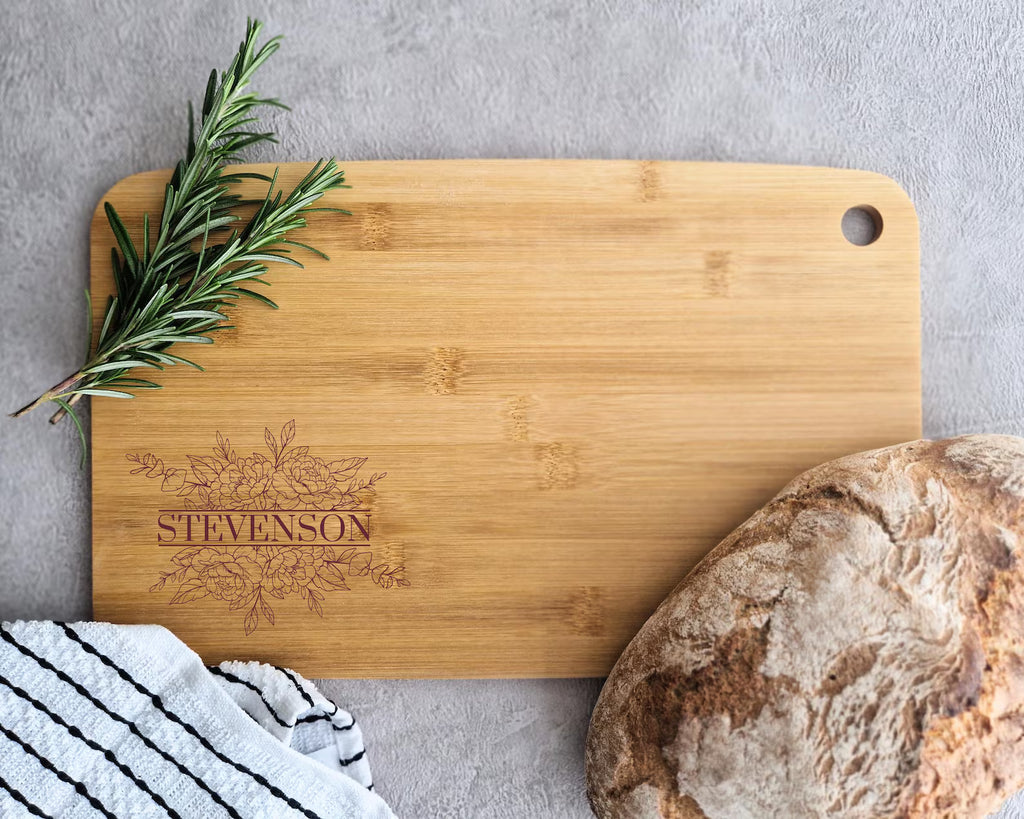 Personalised Natural Bamboo Wood Chopping Board – Custom Name & Date Gift
