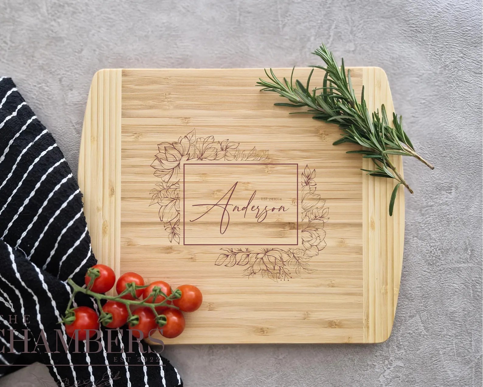 Personalised Natural Bamboo Wood Chopping Board – Custom Name & Date Gift