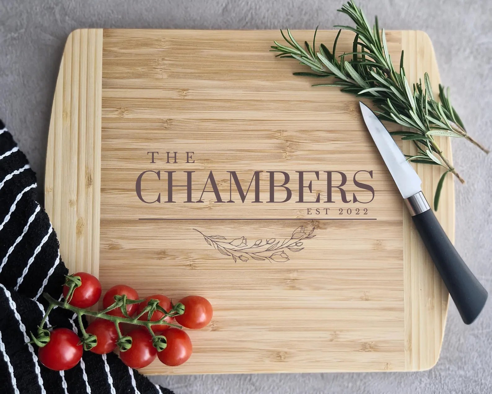 Personalised Natural Bamboo Wood Chopping Board – Custom Name & Date Gift