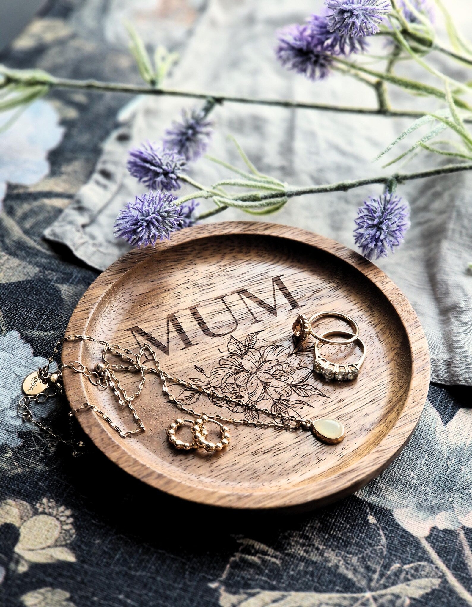 Personalised Natural Wood Trinket Tray Small – Custom Mother’s Gift