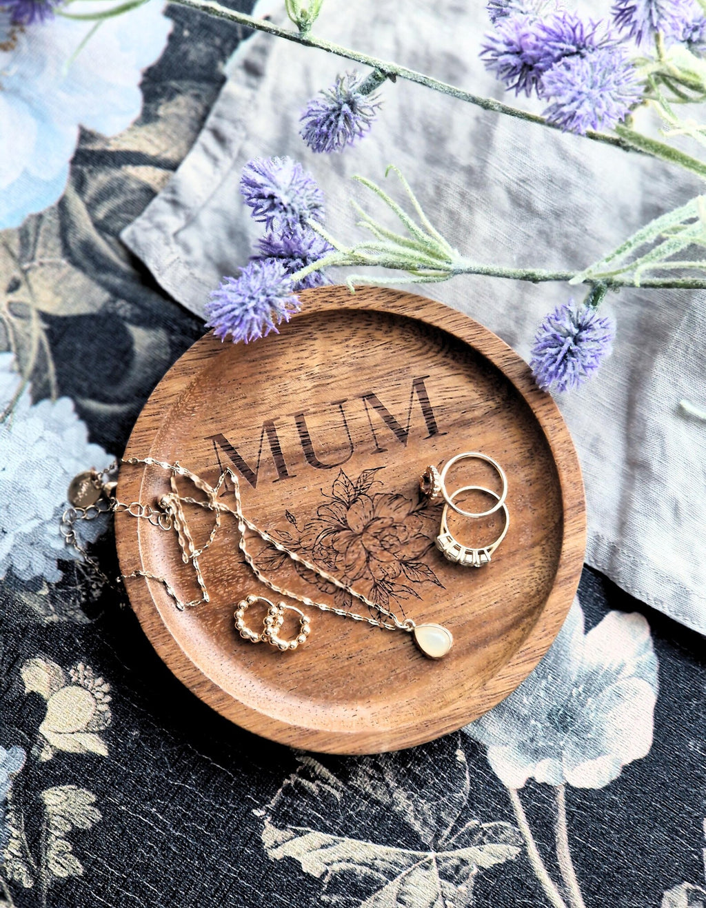 Personalised Natural Wood Trinket Tray Small – Custom Mother’s Gift