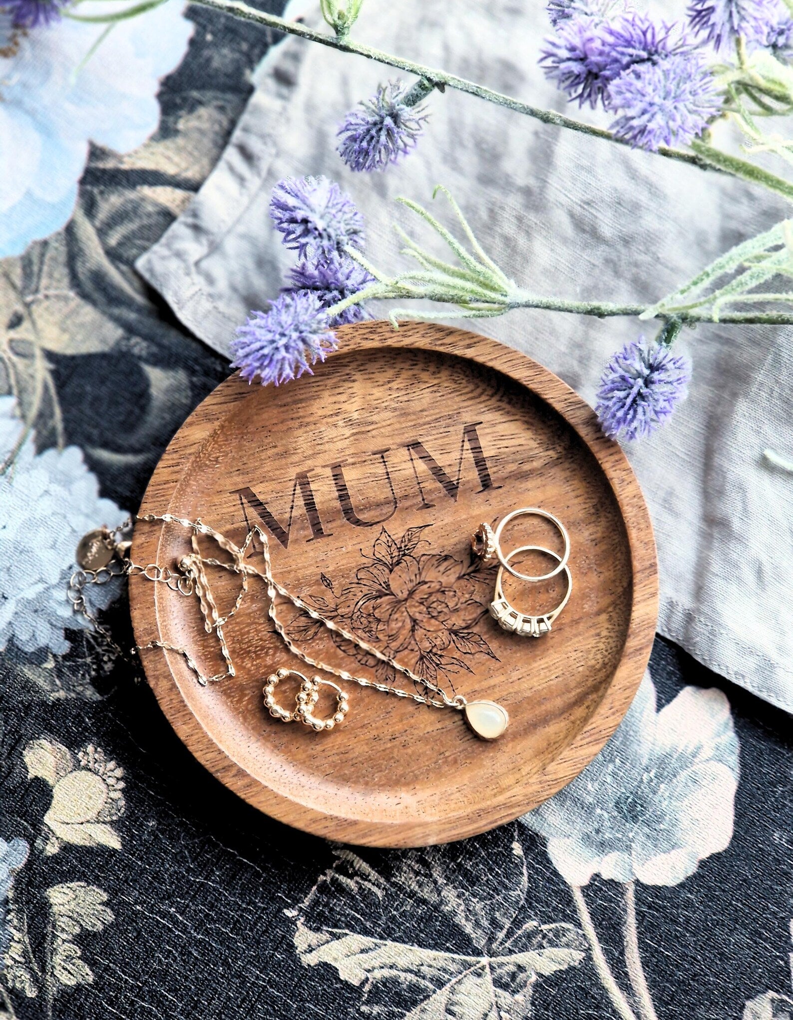 Personalised Natural Wood Trinket Tray Small – Custom Mother’s Gift