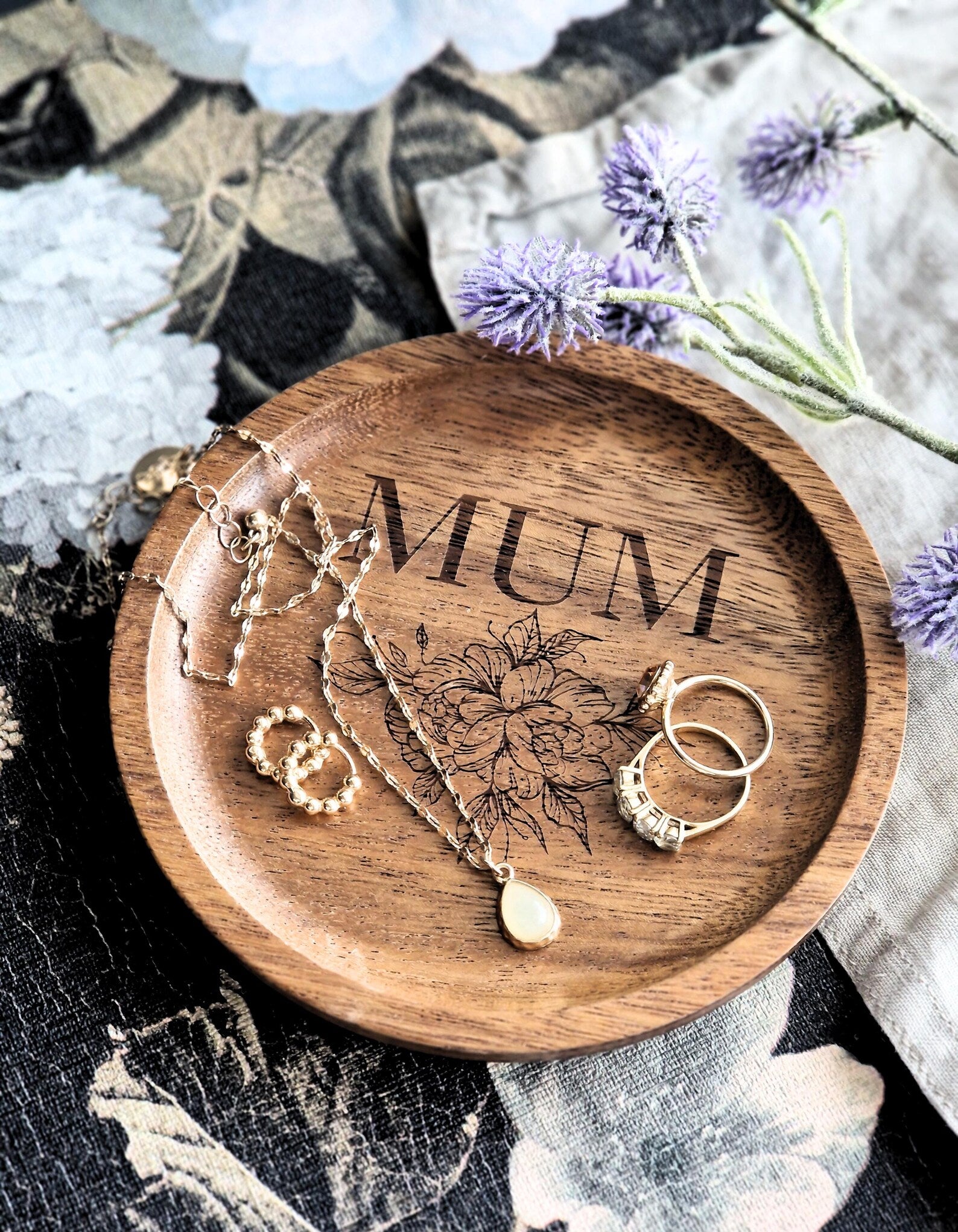 Personalised Natural Wood Trinket Tray Small – Custom Mother’s Gift
