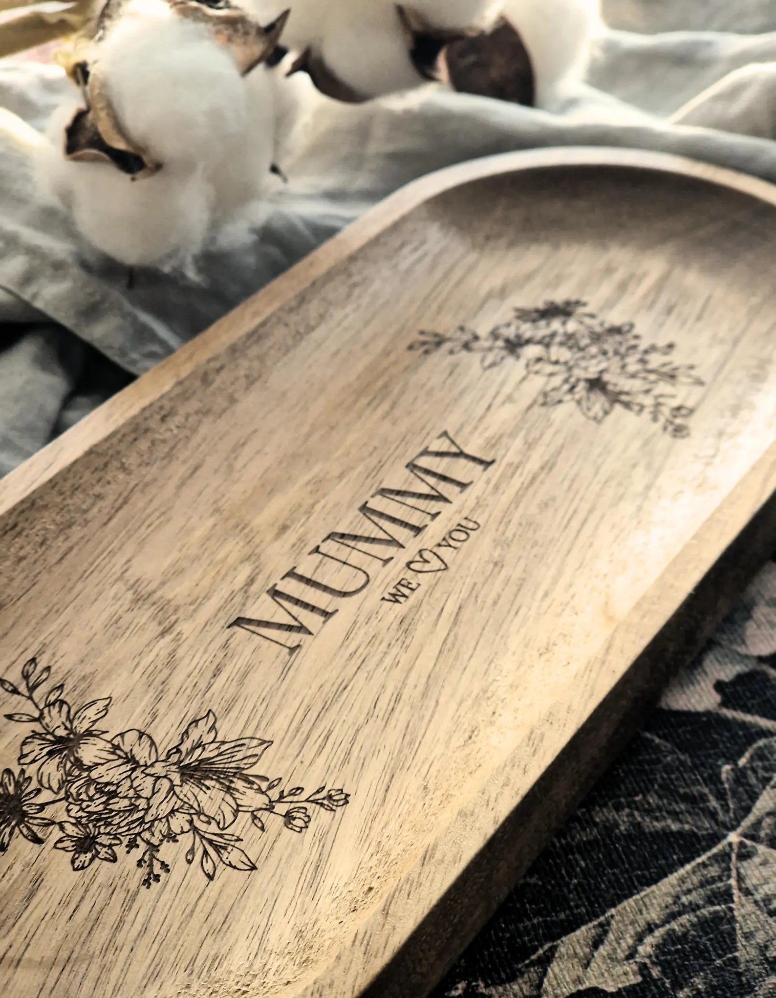 Personalised Natural Wood Trinket Tray – Custom Engraved Mother’s Gift