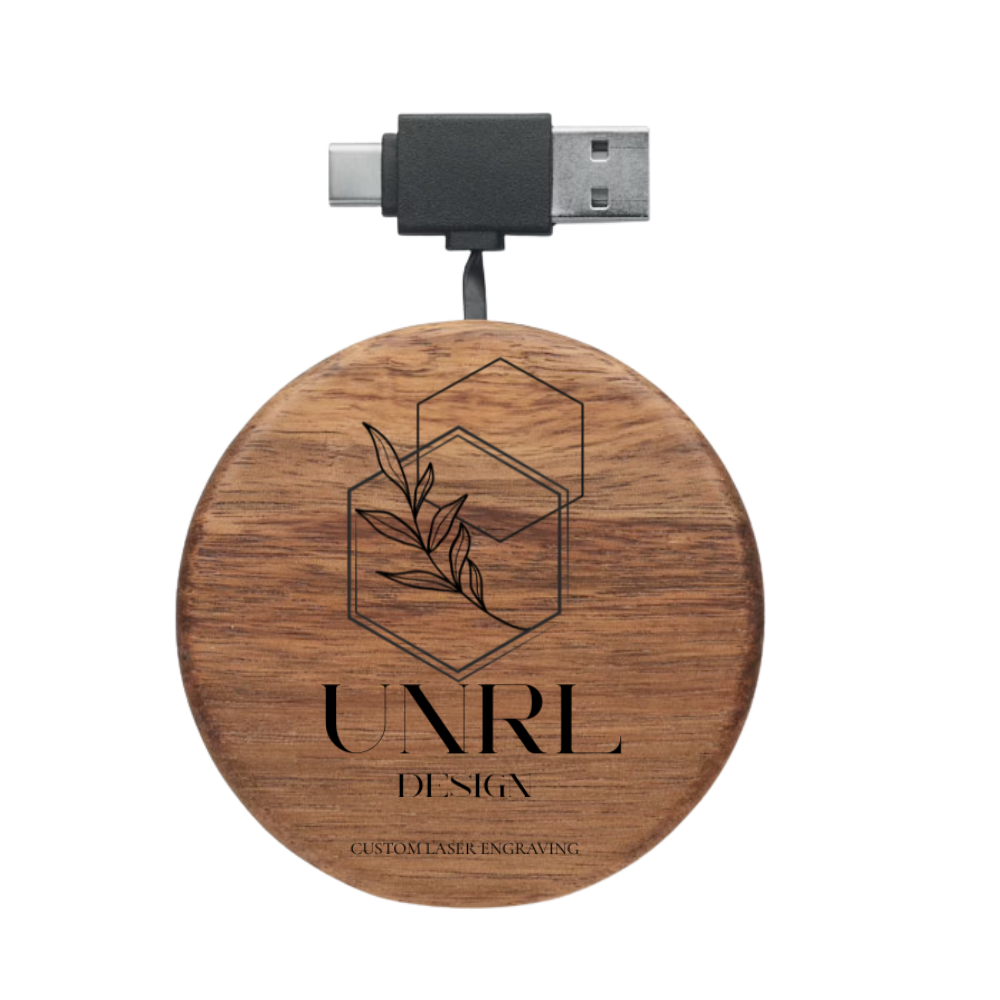 Premium Acacia Wood Wireless Charger 15W with Retractable Cable