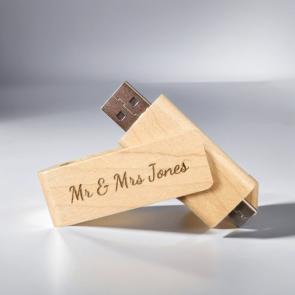 Dual-Plug Custom Wooden USB Drives 16GB for Wedding Photos and More, USB & USB-C Compatible. Custome memory sticks for wedding photography