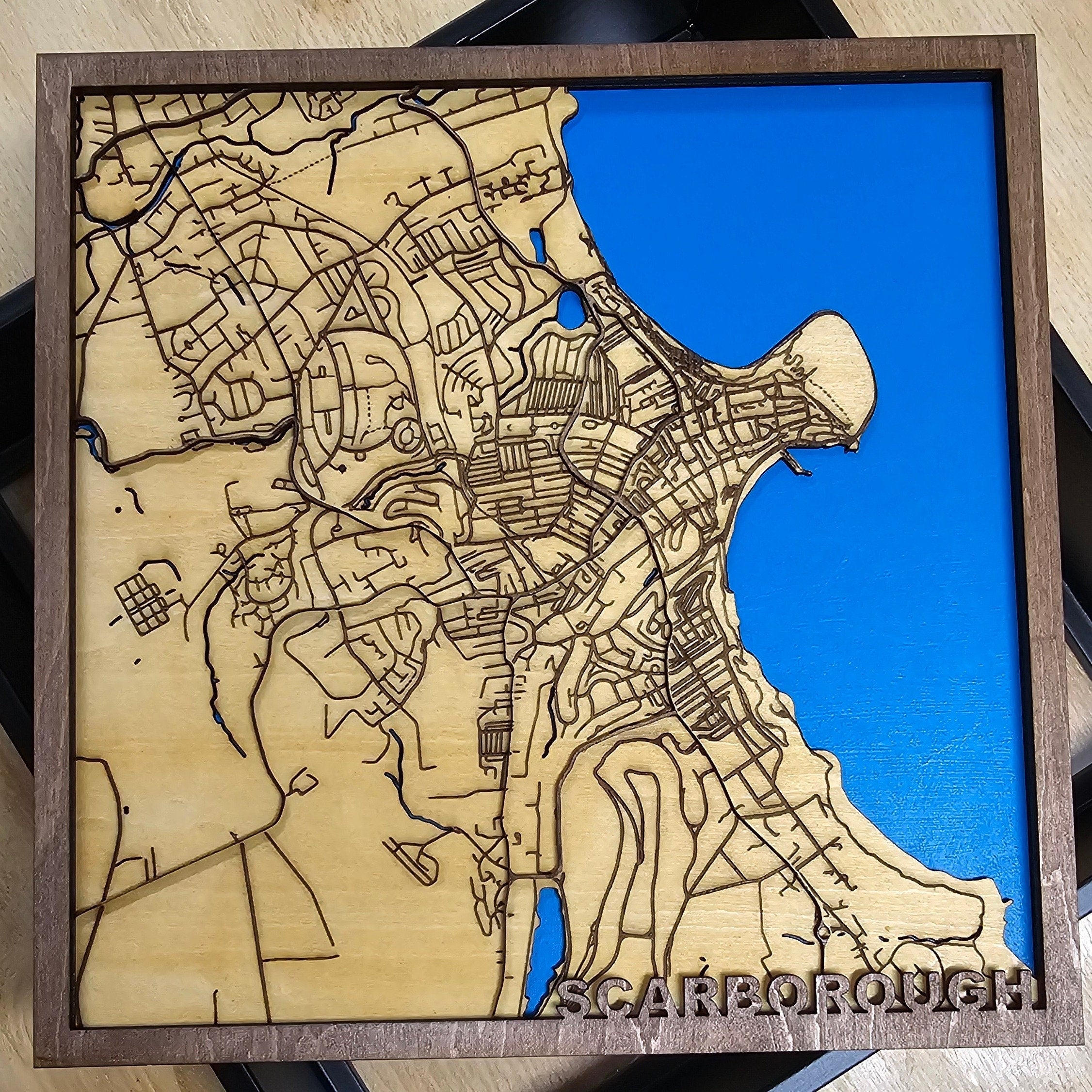 Customised Laser-Cut 3D Wooden Map – Bespoke Place Name, Framed Anniversary Gift