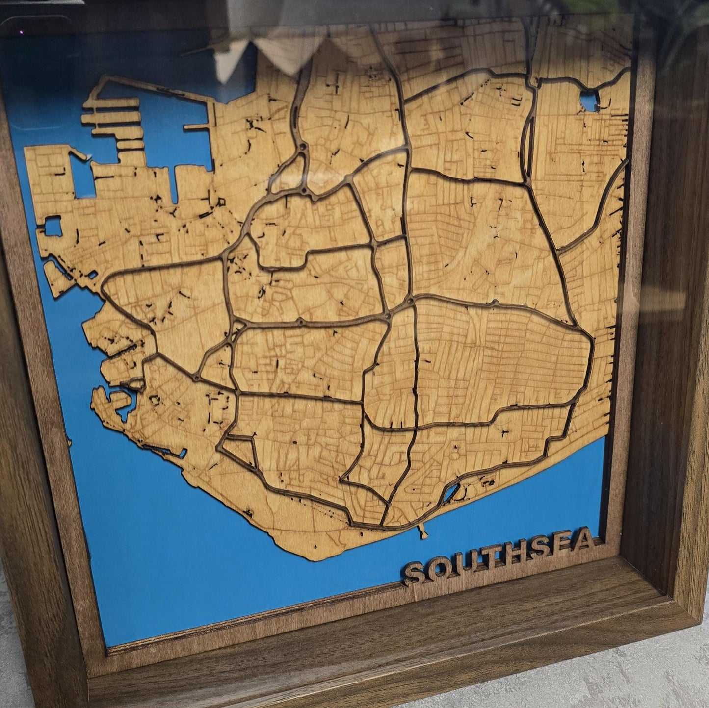 Customised Laser-Cut 3D Map with Bespoke Place Name Framed - 5th wedding anniversary gift ideas. Wedding gift. Wooden map. Laser cut map.