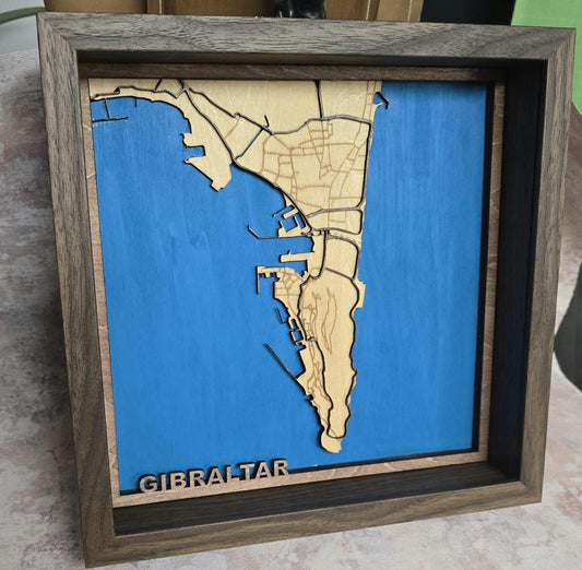 Customised Laser-Cut 3D Map with Bespoke Place Name Framed - 5th wedding anniversary gift ideas. Wedding gift. Wooden map. Laser cut map.